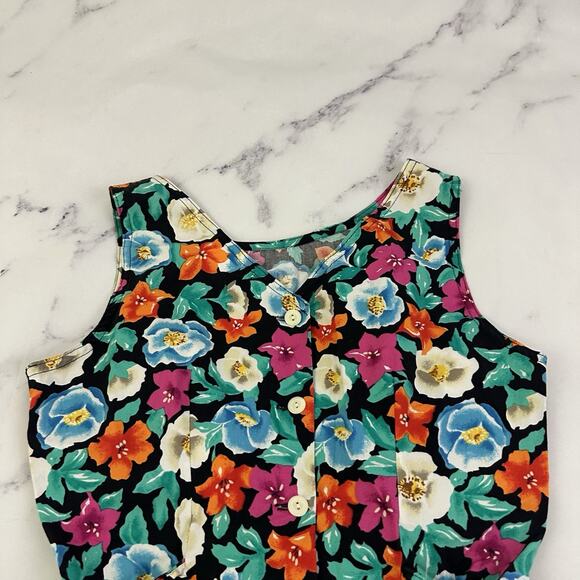 Talbots Vintage 90s Pleated Midi Dress Size 8 Pink Green Floral Buttons Pockets - Picture 9 of 11